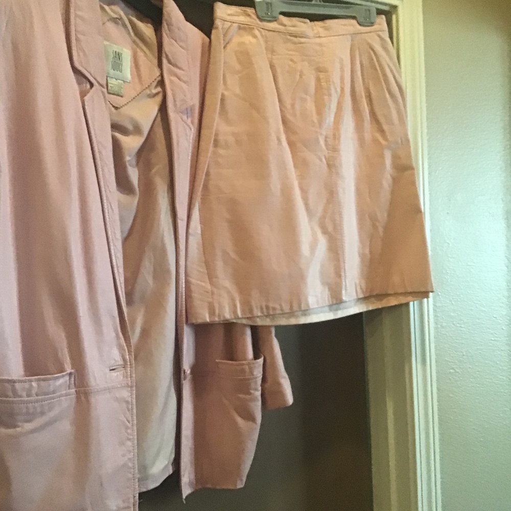 Light Pink Leather skirt suit/ very soft leather